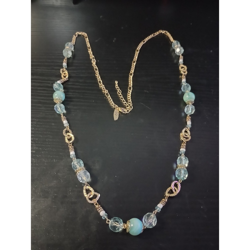 New York‎ And Company Signed Gold-tone Aqua Blue Beaded Necklace